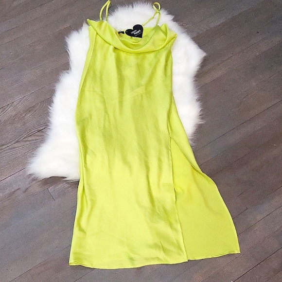 NWT Rumored Women's Neon Green Silky Midi Tank Dress Medium